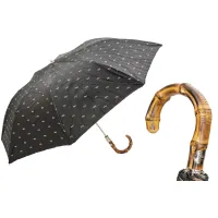 Picture A beautiful, stylish black men's umbrella with a fine geometric pattern and an original handle - Pasotti