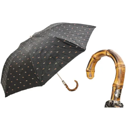 Picture A beautiful, stylish black men's umbrella with a fine geometric pattern and an original handle - Pasotti