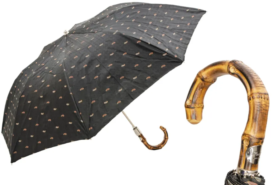 obrazek 1 Piękny stylowy czarny parasol męski w drobny geometryczny wzór z oryginalną rączką - Pasotti