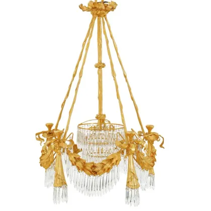 Zdjęcie Luksusowy żyrandol z mosiądzu powlekanego 24-karatowym złotem i kryształowymi zawieszkami