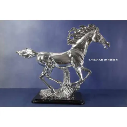 Zdjęcie Ozdobna posrebrzana figura - galop konny na pniu - ArtBe