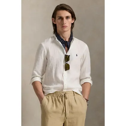 Zdjęcie Polo Ralph Lauren koszula lniana męska kolor biały slim ze stójką 710968925