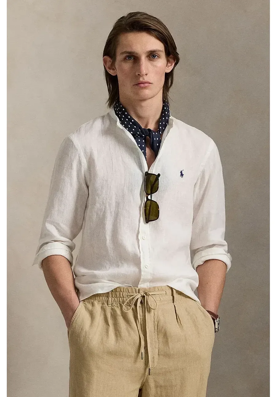 obrazek 1 Polo Ralph Lauren koszula lniana męska kolor biały slim ze stójką 710968925