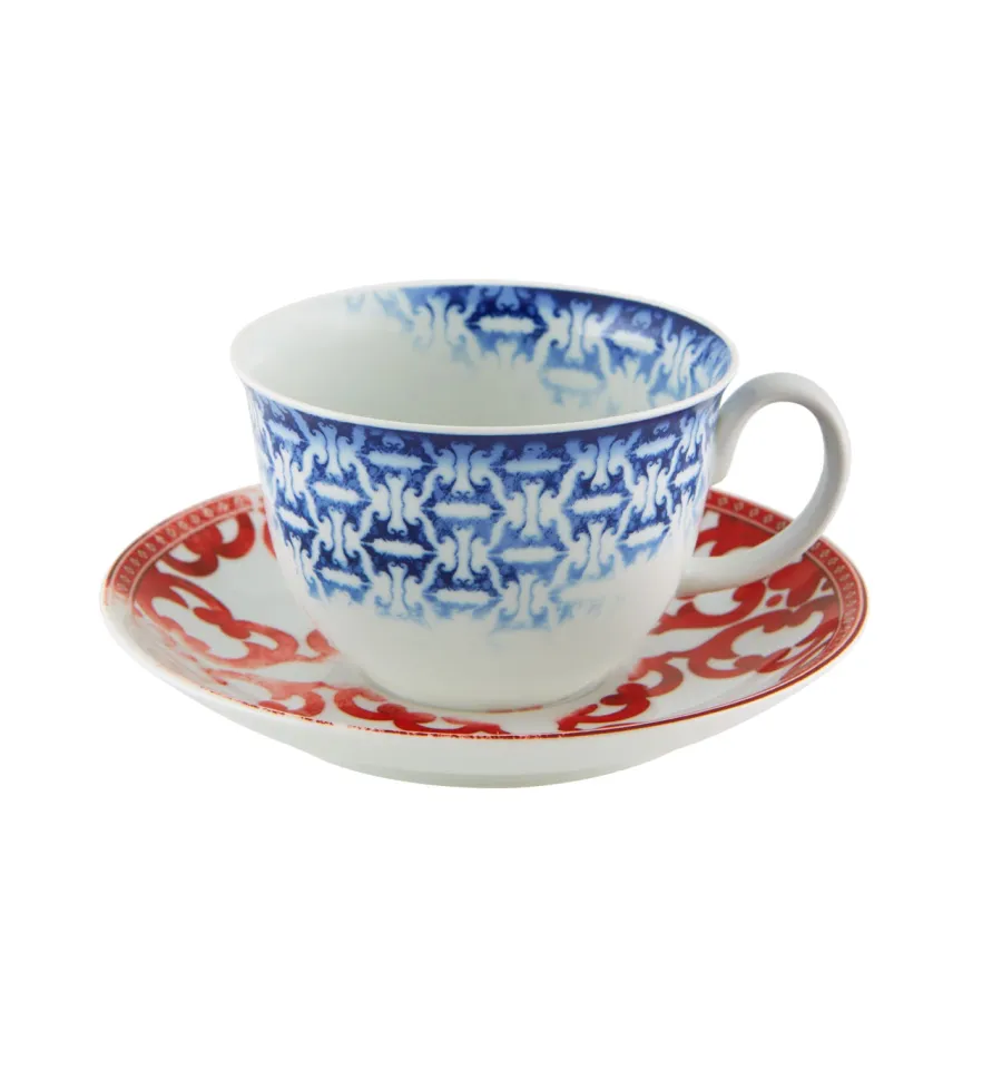 obrazek 1 Porcelanowa filiżanka do kawy ze spodkiem Timeless z oryginalnym czerwono-granatowym motywem ozdobnym - Vista Alegre