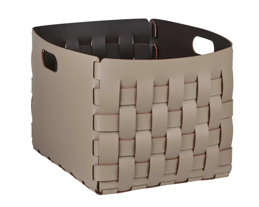 obrazek 1 Kosz Bottega 35x40xH30 cm wykonany z naturalnej skóry w kolorze cappuccino