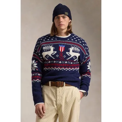 Zdjęcie Polo Ralph Lauren sweter wełniany męski kolor niebieski ciepły 710949303
