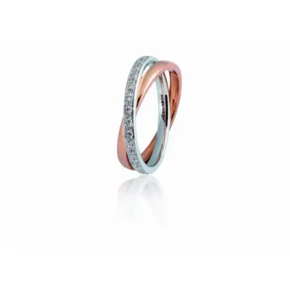 Zdjęcie Wyjątkowa Obrączka z diamentami włoskiego producenta wykonana z białego i różowego złota o szerokości 2,4mm