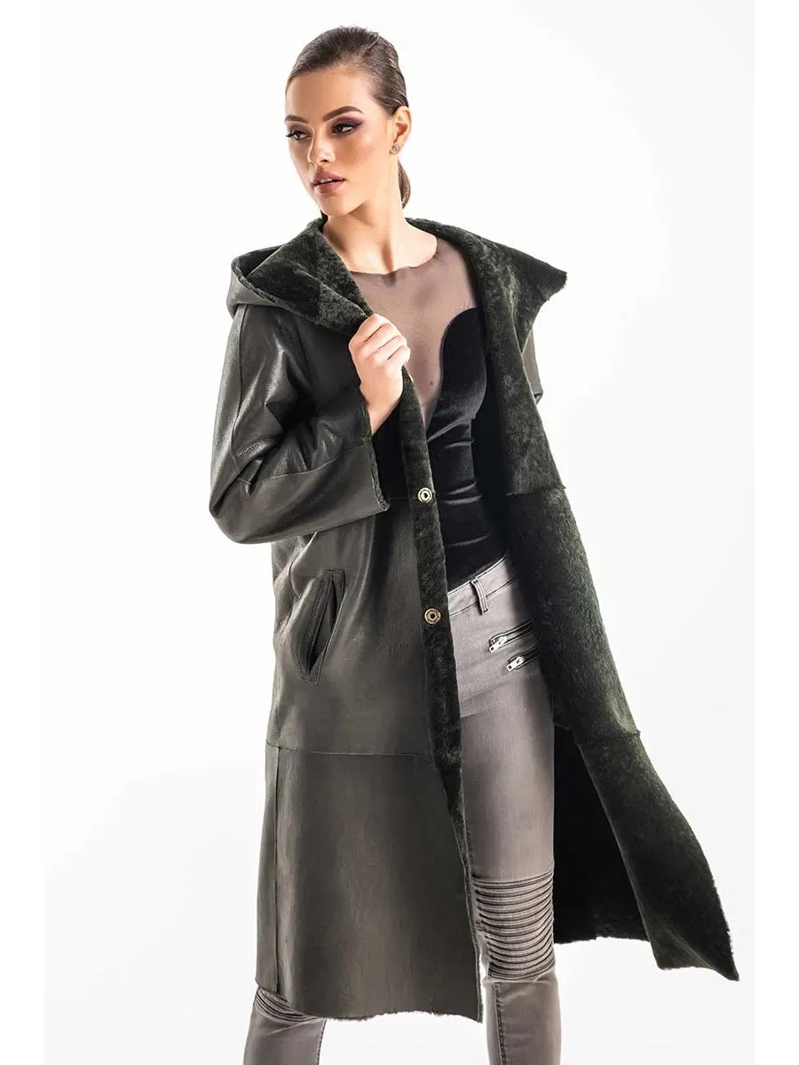 picture 10 Reversible coat with a hood made of lamb fur - A&A Vesa