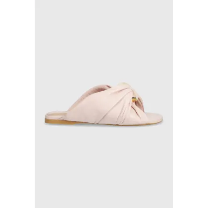 Zdjęcie JW Anderson klapki skórzane Corner Heel damskie kolor różowy ANW42061A