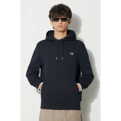 Zdjęcie Fred Perry bluza bawełniana męska kolor granatowy z kapturem z aplikacją M2643.248