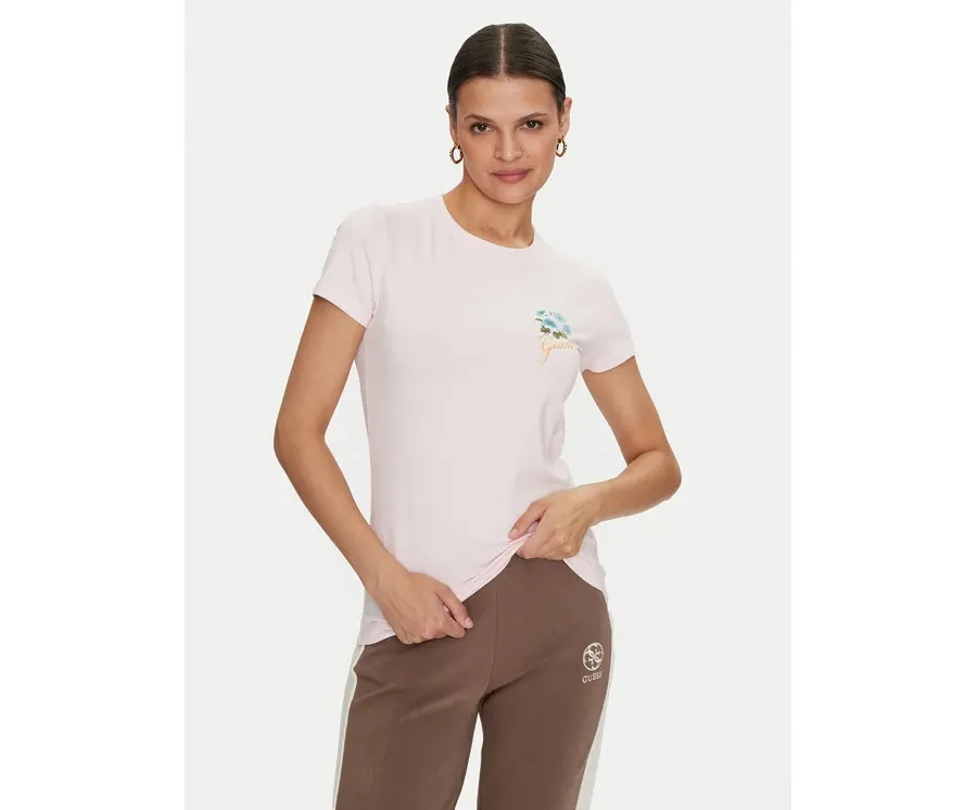 obrazek 1 Guess T-Shirt Flowers W4YI30 J1314 Różowy Slim Fit