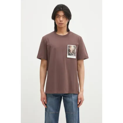 Zdjęcie Helmut Lang t-shirt bawełniany Pstcard T Dtown.Mal męski kolor brązowy z nadrukiem O10HM518