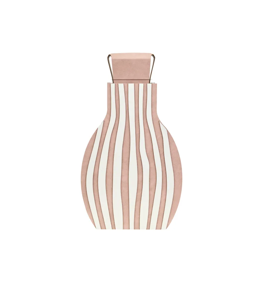 obrazek 1 Stylowy skórzany wazon Otto 9x24xH44 cm w pionowe pasy w kolorze pudrowego różu i perłowym