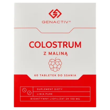 Zdjęcie Genactiv Colostrum z Maliną Preparat wzmacniający odporność Tabletki do ssania