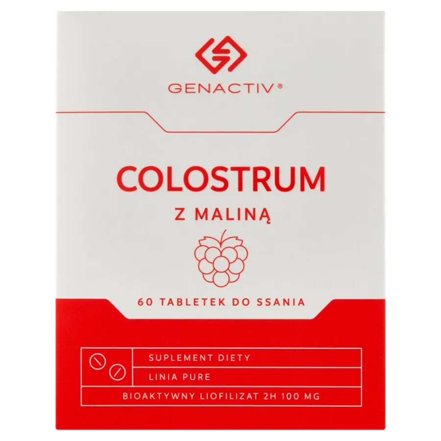 obrazek 1 Genactiv Colostrum z Maliną Preparat wzmacniający odporność Tabletki do ssania