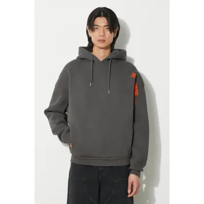 Zdjęcie Alpha Industries bluza Flock Logo Hoody męska kolor szary z kapturem z nadrukiem 146340