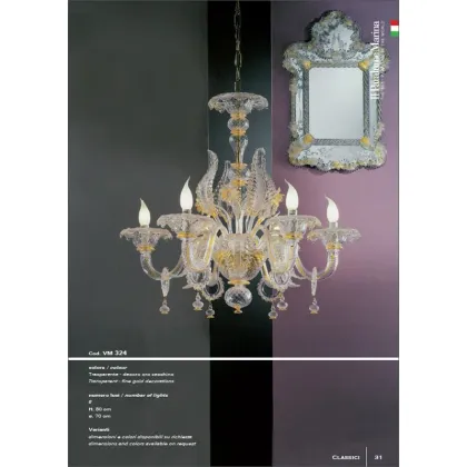 Zdjęcie Przezroczysty 6-punktowy żyrandol z dekoracją z czystego złota - Il Paralume Marina