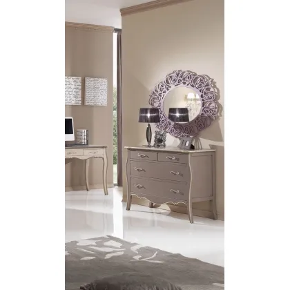 Zdjęcie Komoda z 4 szufladami ozdobiona antycznym wykończeniem w kolorze gołębim i kości słoniowej - Zanini