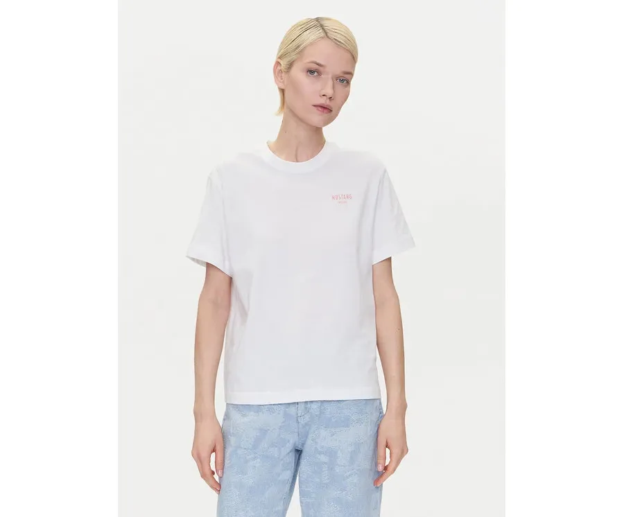 obrazek 1 Mustang T-Shirt Floris 1016158 Biały Relaxed Fit