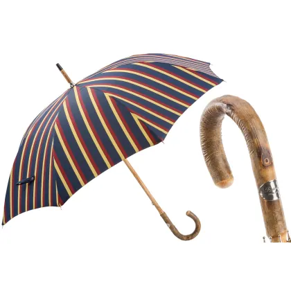 Picture Prestigious men's umbrella with multi-colored vertical stripes with a wooden handle - Pasotti