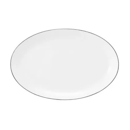 Zdjęcie Biały porcelanowy owalny półmisek z czarną obwódką w stylu klasycznym - Tettau