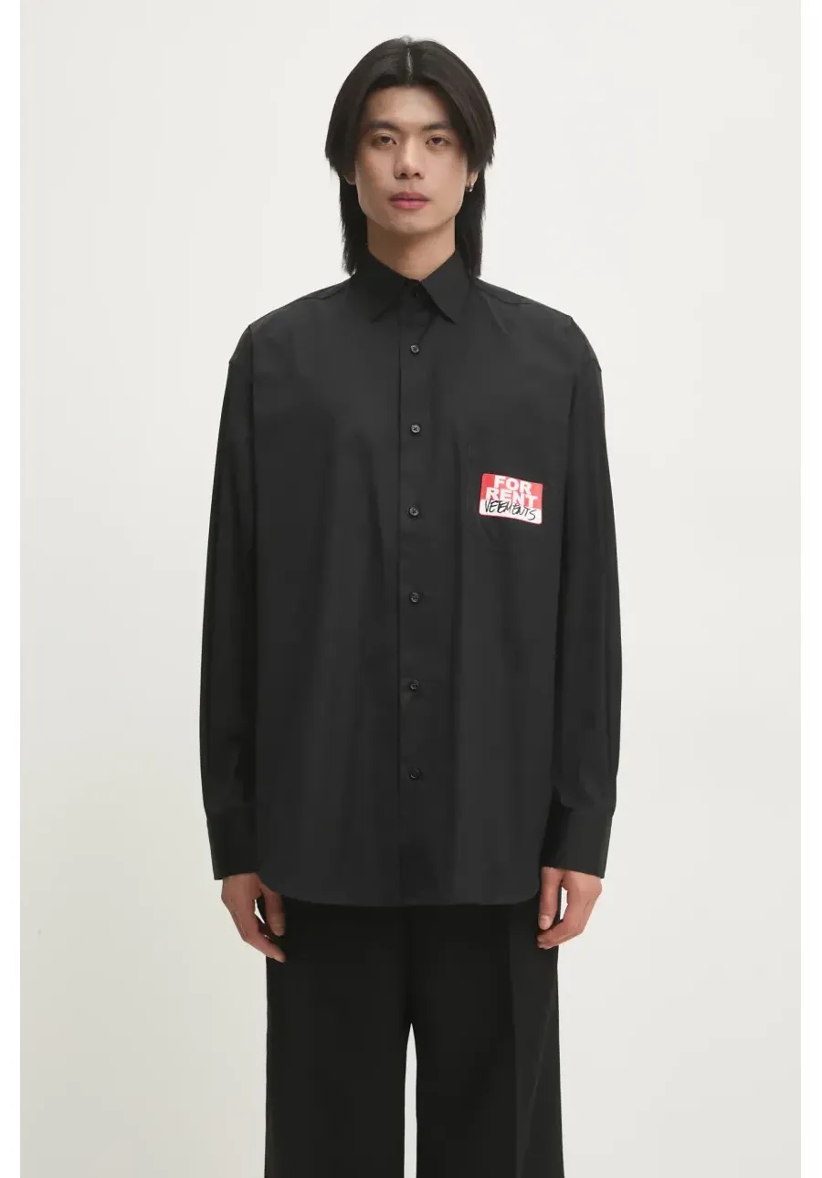 obrazek 1 VETEMENTS koszula bawełniana For Rent Classic męska kolor czarny relaxed z kołnierzykiem klasycznym UA66SH450B
