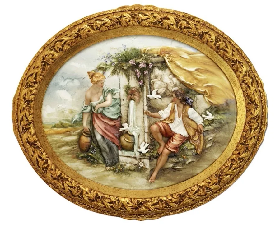 picture 1 Man and woman at the fountain represented in a picture made of porcelain