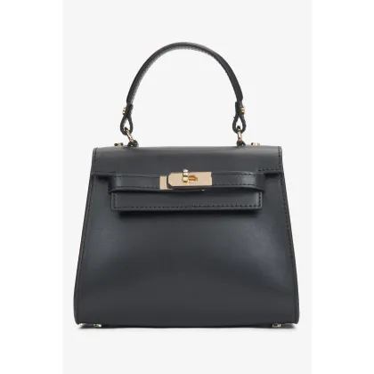 Zdjęcie Estro: Czarna torebka damska typu kuferek z włoskiej skóry naturalnej Premium