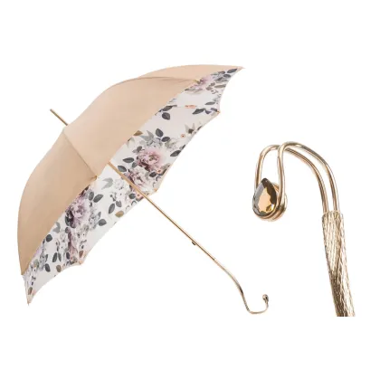 Zdjęcie Piękny stylowy parasol damski w kolorze kości słoniowej zdobiony subtelnym motywem roślinnym - Pasotti