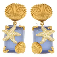 Picture Beautiful 18-carat gold-plated silver earrings, white zircons, blue crystal