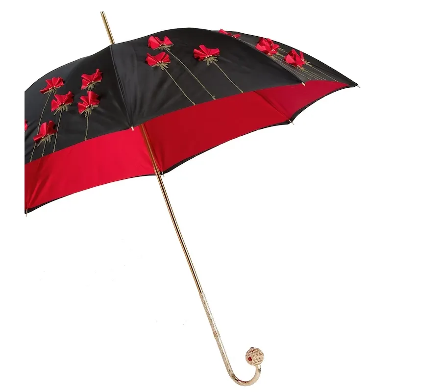 obrazek 8 Piękny stylowy czarno czerwony parasol damski zdobiony motywem maków - Pasotti