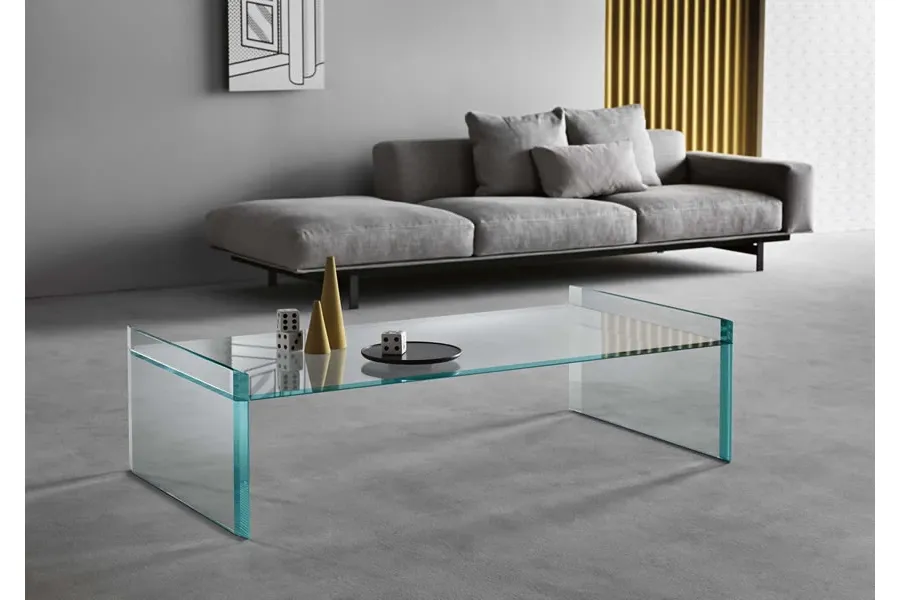 obrazek 1 Wyrafinowany szklany niski stół z fazowanymi krawędziami - Tonelli Design