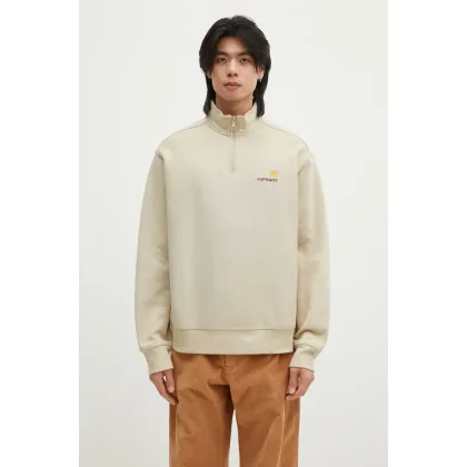 Zdjęcie Carhartt WIP bluza Half Zip American Script Sweat męska kolor beżowy z aplikacją I027014.2LPXX