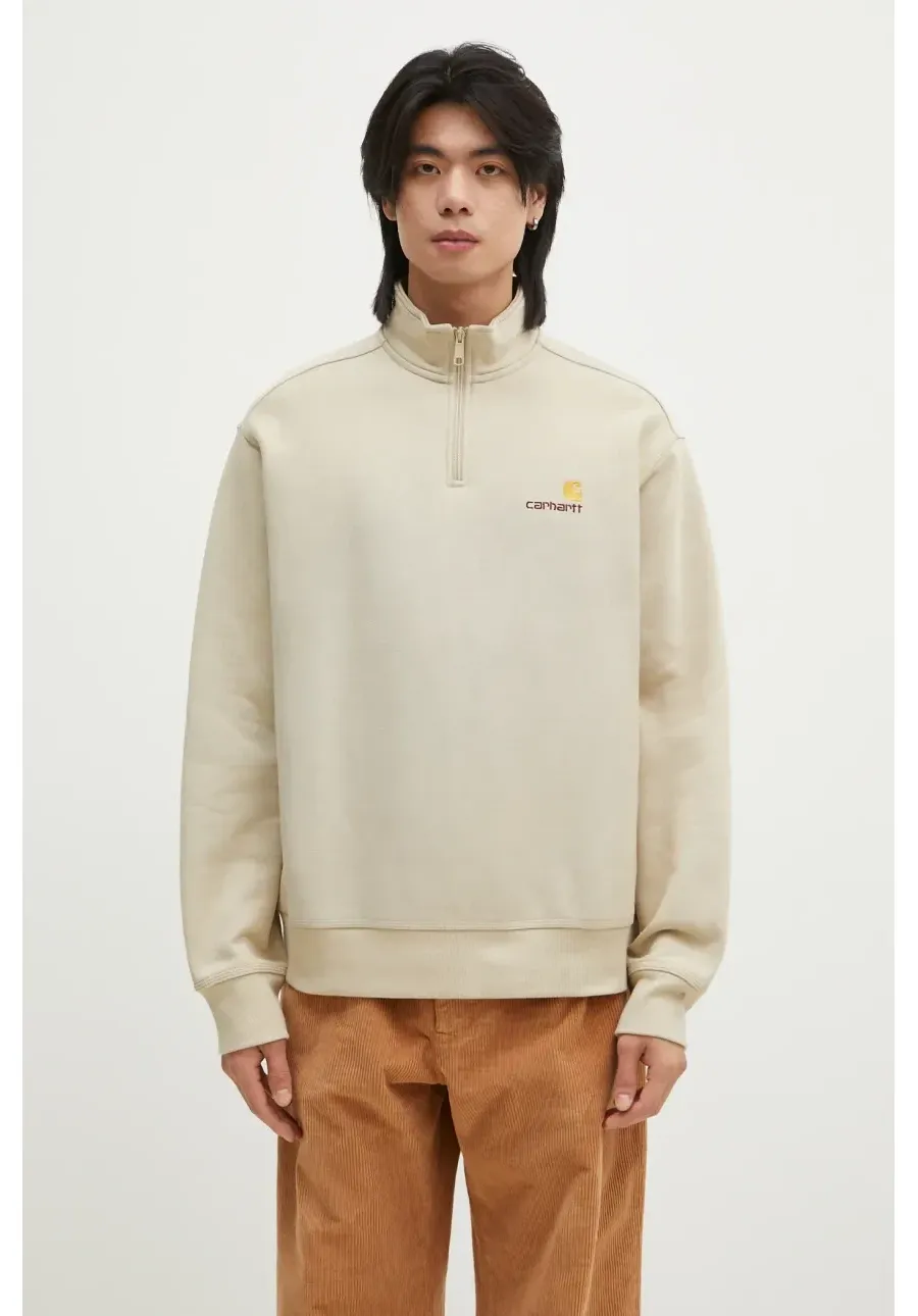 obrazek 1 Carhartt WIP bluza Half Zip American Script Sweat męska kolor beżowy z aplikacją I027014.2LPXX
