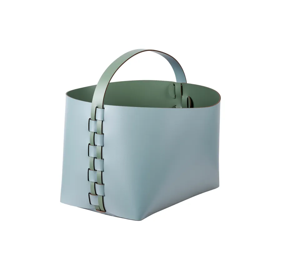 obrazek 1 Jasnobłękitny pastelowy skórzany kosz Helena z rączką 35x30xH26 cm