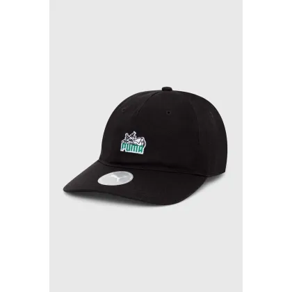 Zdjęcie Puma czapka z daszkiem bawełniana Skate Relaxed Low Curve kolor czarny z aplikacją 025131