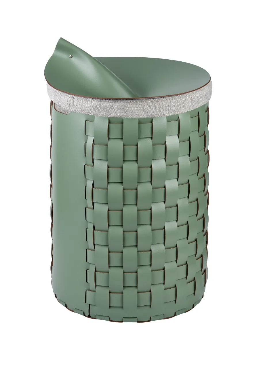 obrazek 2 Oryginalna skórzana pokrywka Ø38 cm w kolorze eukaliptusa do kosza