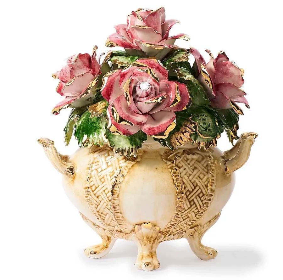 obrazek 1 Elegancki kosz ceramiczny z różami i wstawkami Swarovskiego