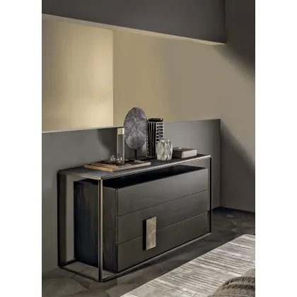 Zdjęcie Zjawiskowa komoda z 3 szufladami i skórzanym blatem do prestiżowych wnętrz w stylu minimalistycznym
