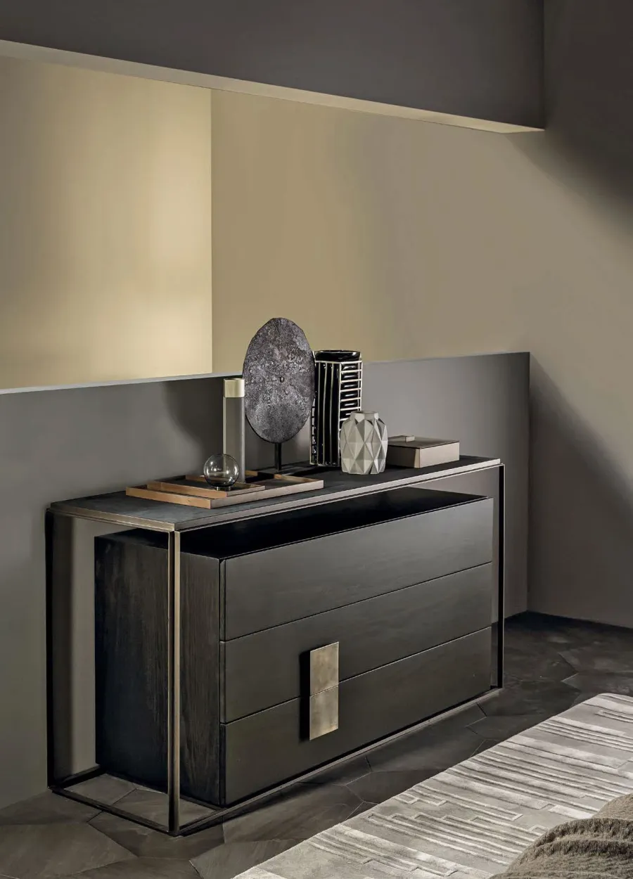 obrazek 1 Zjawiskowa komoda z 3 szufladami i skórzanym blatem do prestiżowych wnętrz w stylu minimalistycznym