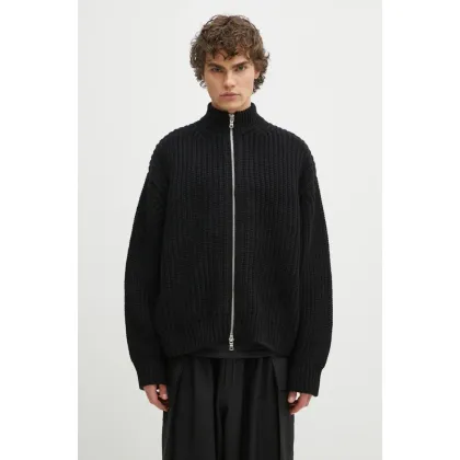 Zdjęcie MKI MIYUKI ZOKU kardigan z domieszką wełny Chuky Rib Knit Track Jacket męski kolor czarny CHUKY.RIB.KNIT.TRACK.BL