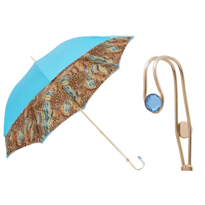 Zdjęcie Prestiżowy jasnoniebieski parasol damski zdobiony animalistycznym motywem z piękną rączką – Pasotti