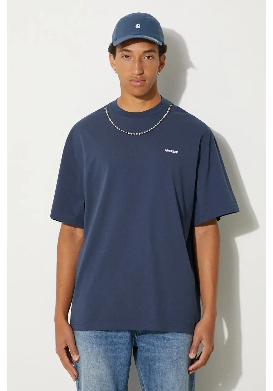 obrazek 1 AMBUSH t-shirt bawełniany Ballchain męski kolor niebieski z aplikacją BMAA001F24JER0014501