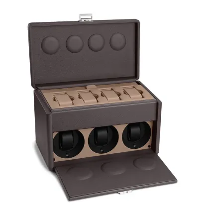 Zdjęcie Skórzane etui z 3 programowalnymi ładowarkami oraz miejscem do przechowywania 4 zegarków