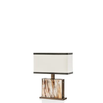 Zdjęcie Włoska elegancka lampa stołowa z matowego rogu i oksydowanego mosiądzu - Arcahorn