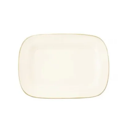 Zdjęcie Kremowy prostokątny półmisek z porcelany ze złotą obwódką w stylu klasycznym – Tettau
