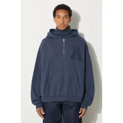 Zdjęcie AMBUSH bluza bawełniana Collar Rib Sweatshirt Insignia męska kolor niebieski z kapturem z aplikacją BMBB004F24FLE0014545