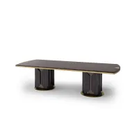 Zdjęcie Włoski brązowy klasyczny stół konferencyjny / jadalny ze stałym blatem i 2 cokołami - Bianchini