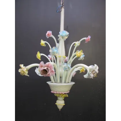 Zdjęcie Żyrandol z dmuchanego szkła na zielonym tle z kolorowymi wstawkami