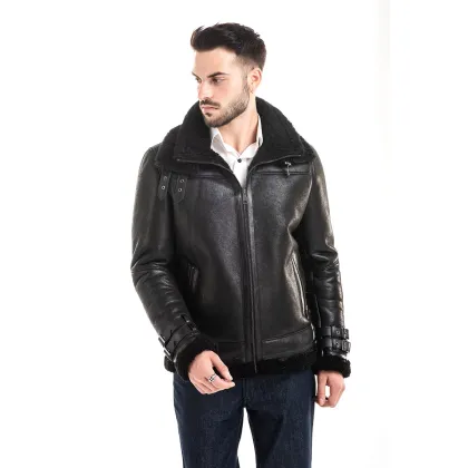 Zdjęcie Elegancka męska kurtka skórzana z kożuchem - A&A Vesa